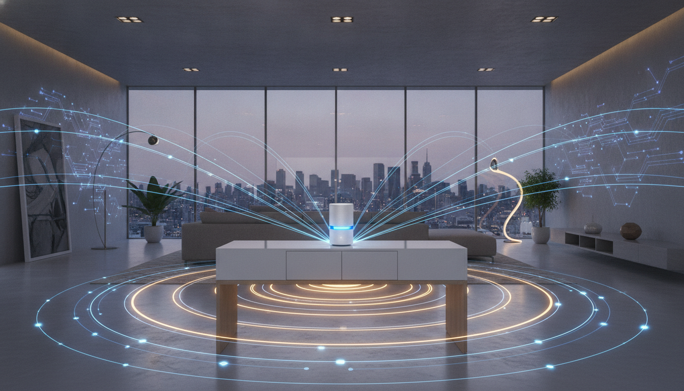 Router Wi-Fi modern memancarkan sinyal kuat di dalam rumah.