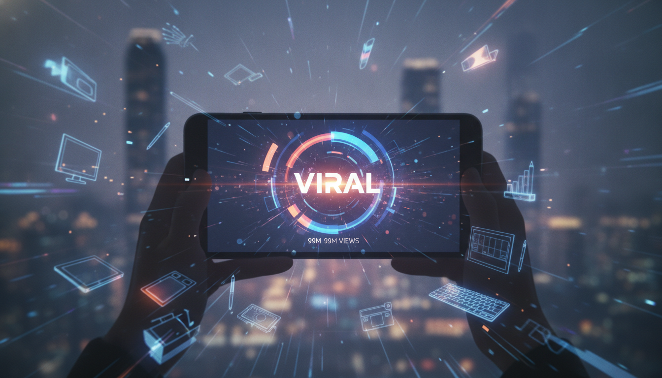 Smartphone showing a short video with colorful visual effects, representing viral content creation.